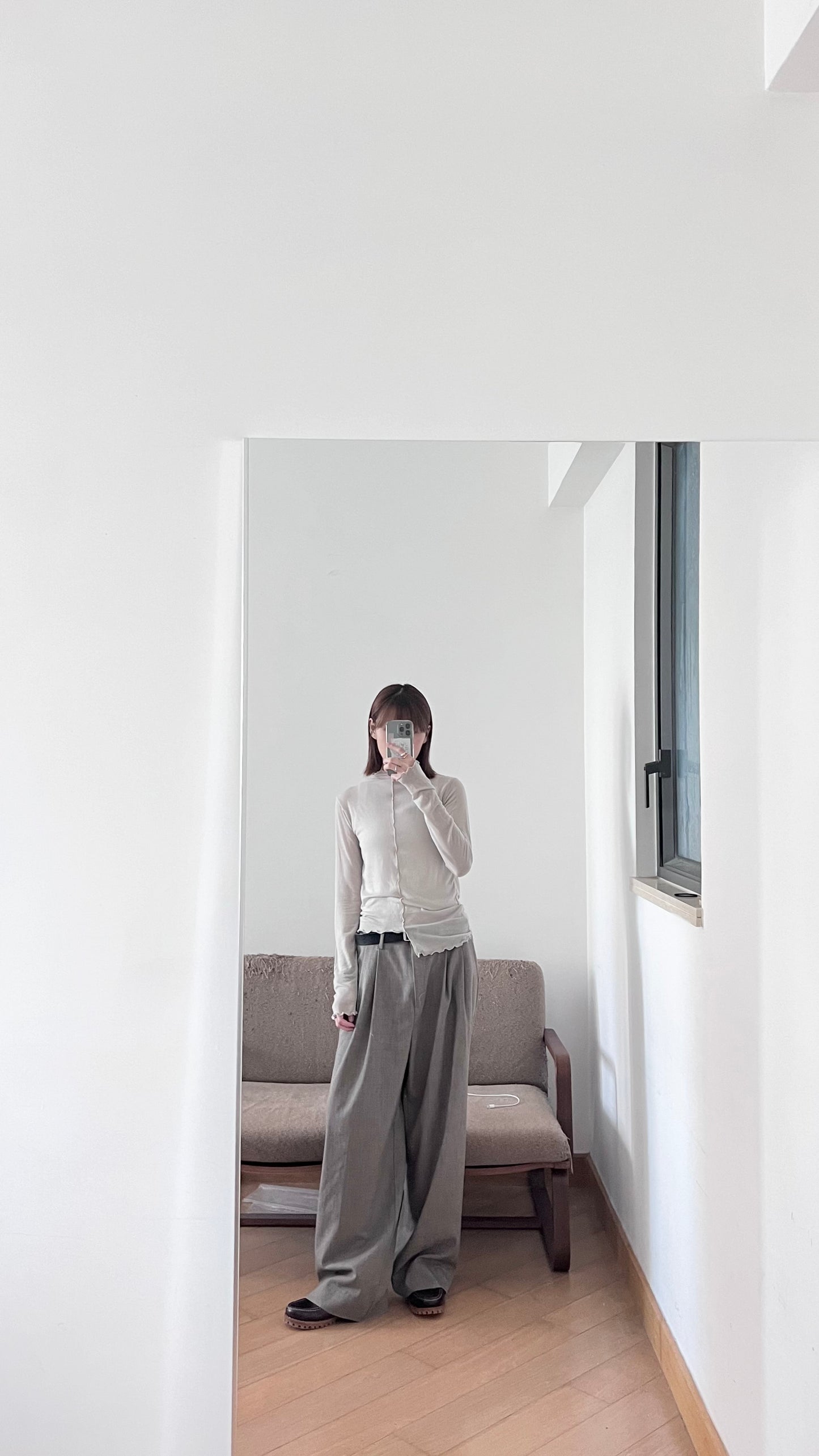 ruffle sheer inner top in sand
