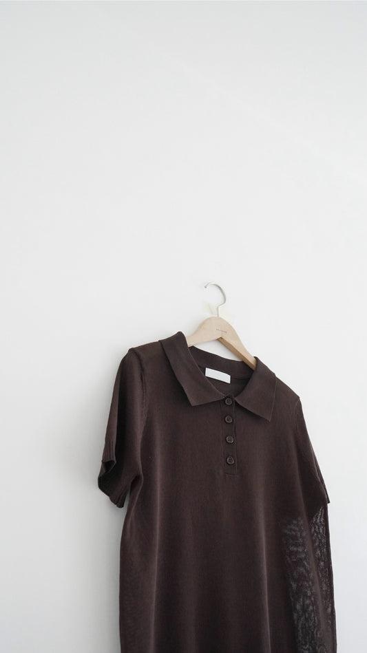 sheer buttoned polo shirt in brown (pre-order)