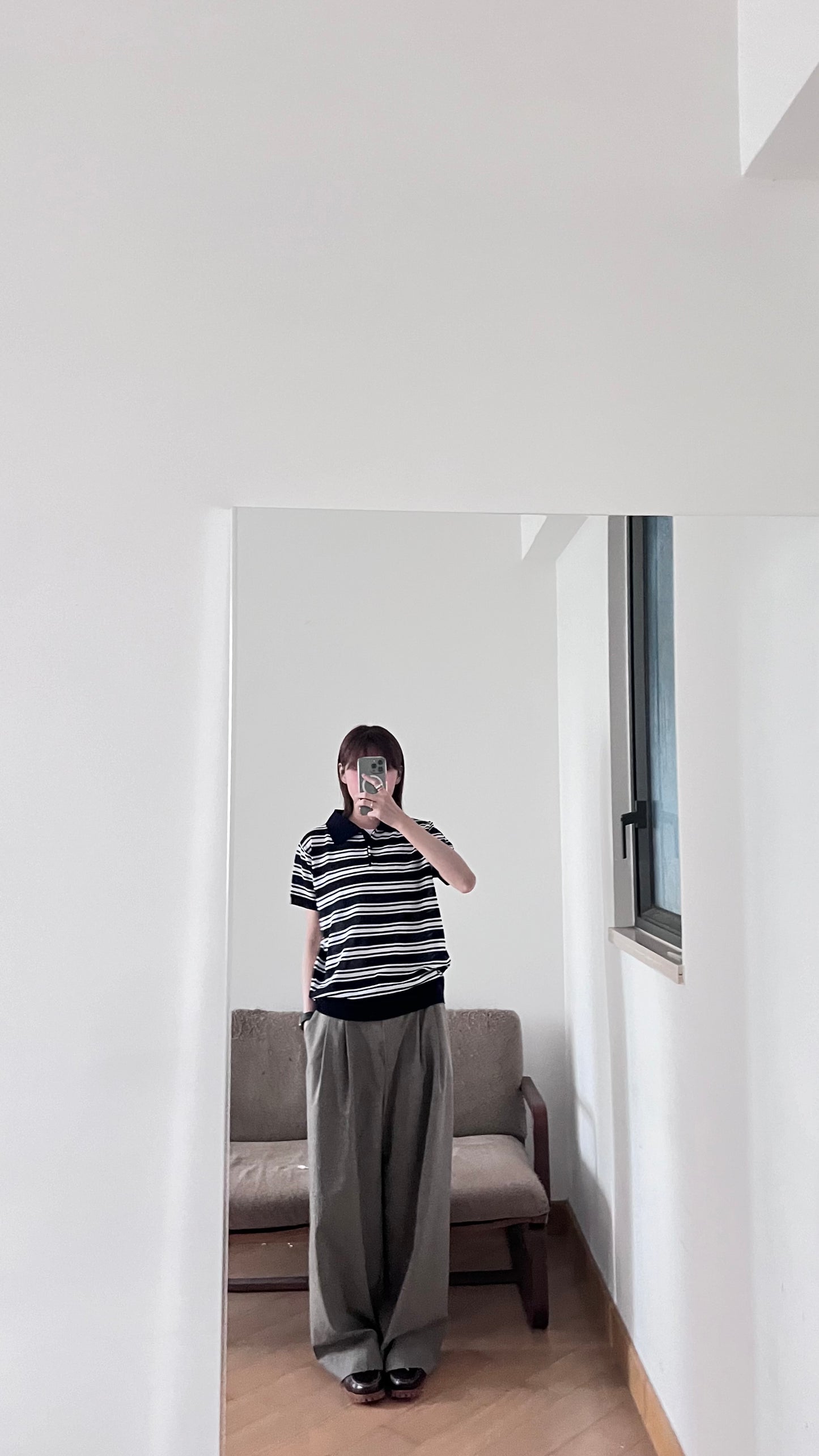 sheer stripe polo shirt in navy (pre-order)
