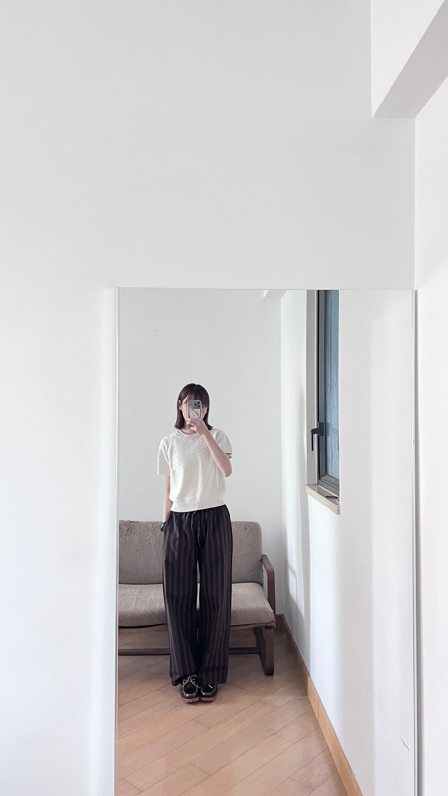 high-end striped pants in brown