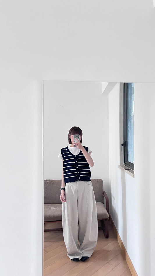 striped linen vest in navy (pre-order)