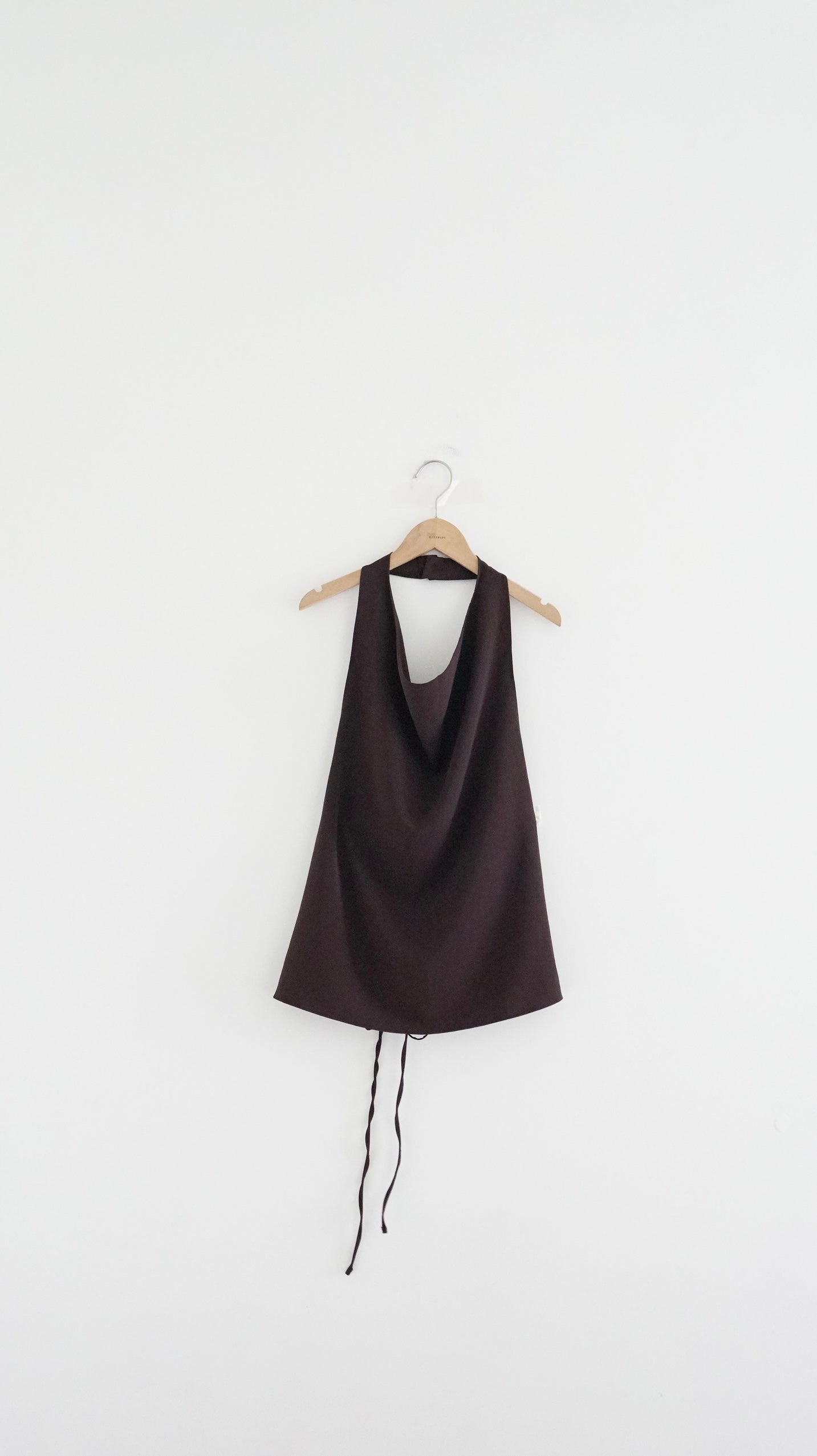 halter nack top in reddish brown