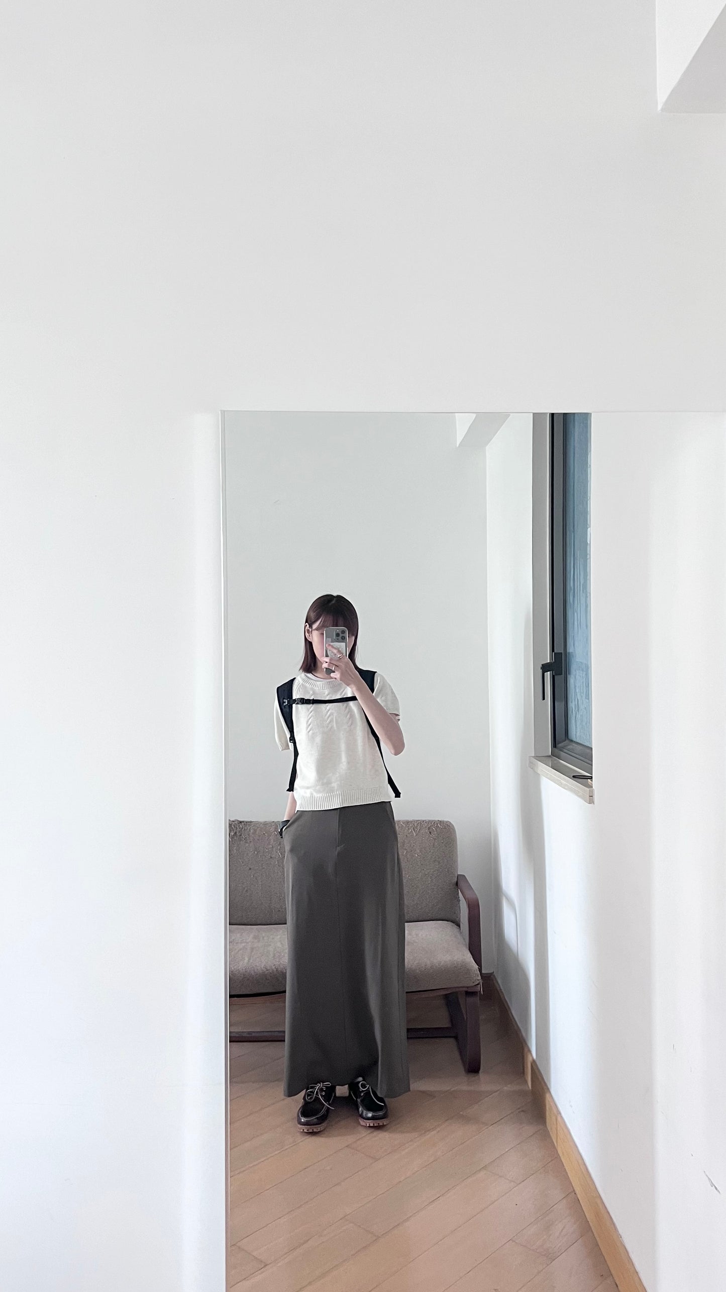 high-end minimalist skirt in khaki