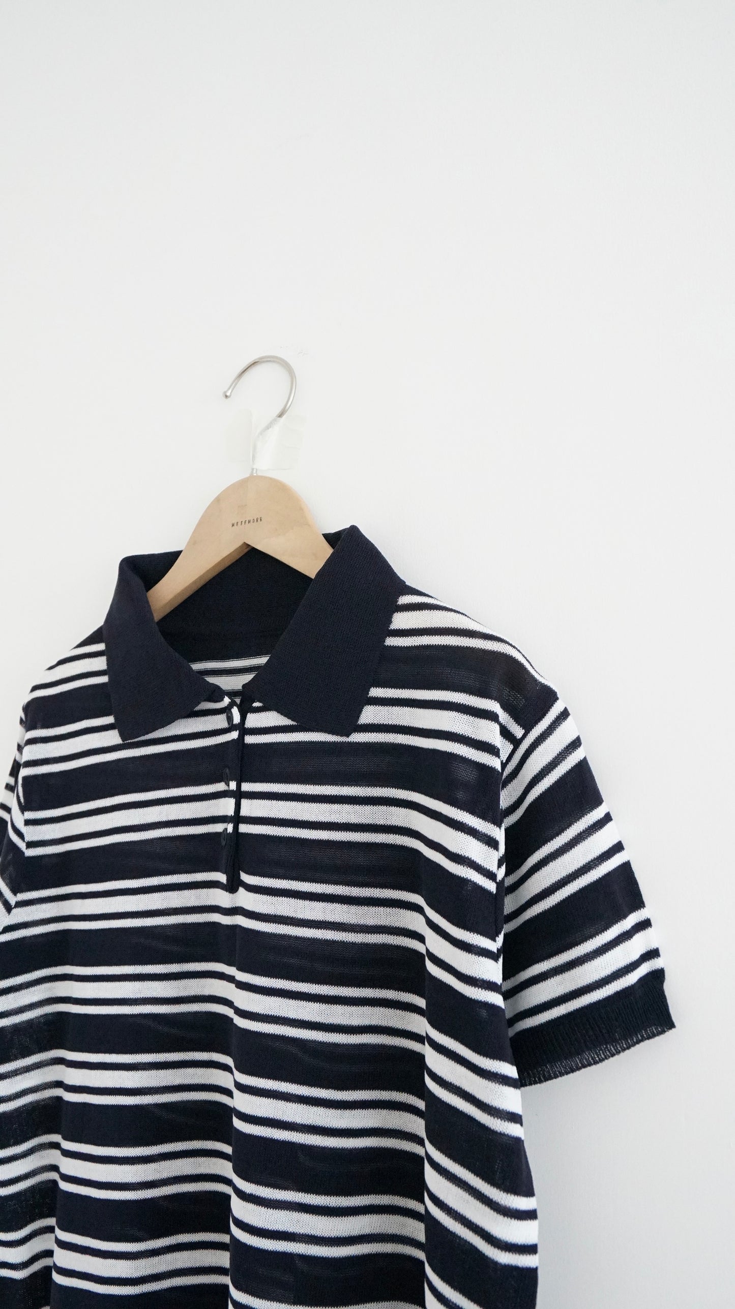 sheer stripe polo shirt in navy (pre-order)