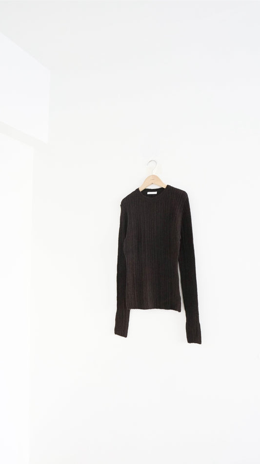 sheer fitted knit top in brown