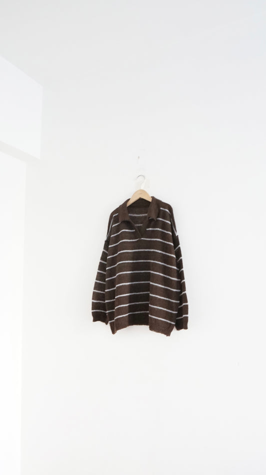 sheer knit polo shirt in brown (pre-order)