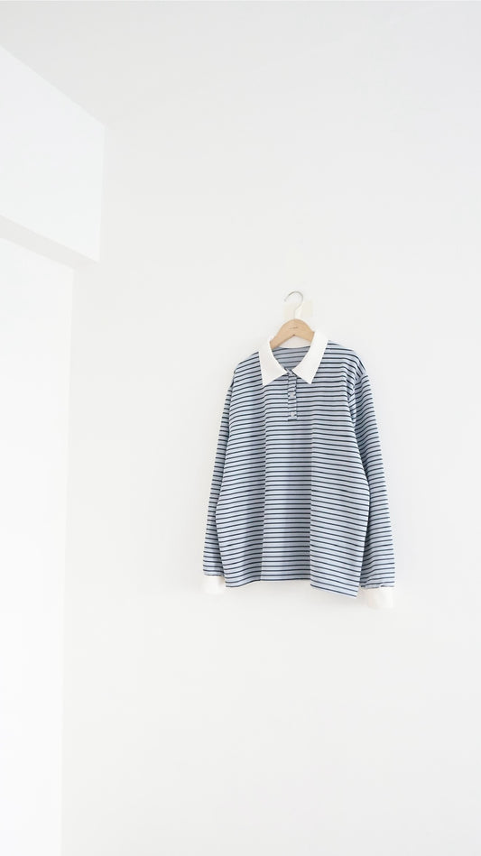 casual stripe polo tee in baby-blue (pre-order)