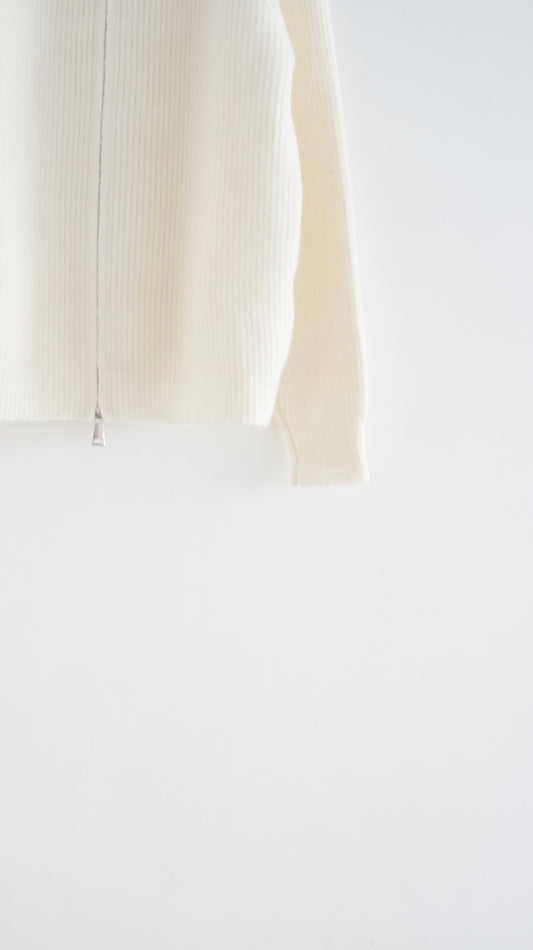 runa ribbed high neck knit jacket in cream (pre-order)