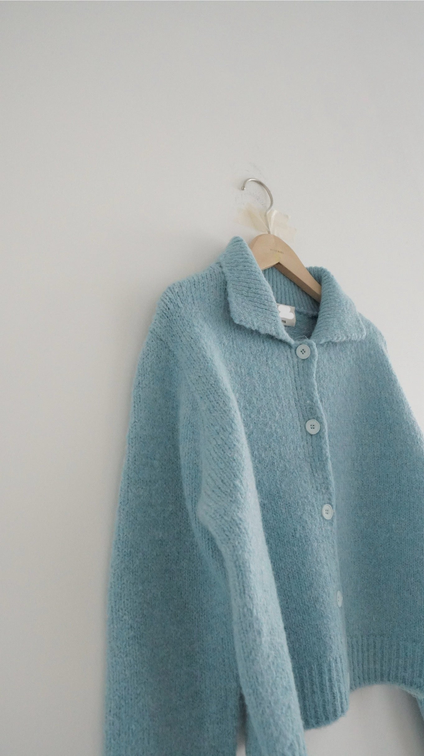 knitted shirt jacket in lake blue ( pre-order )
