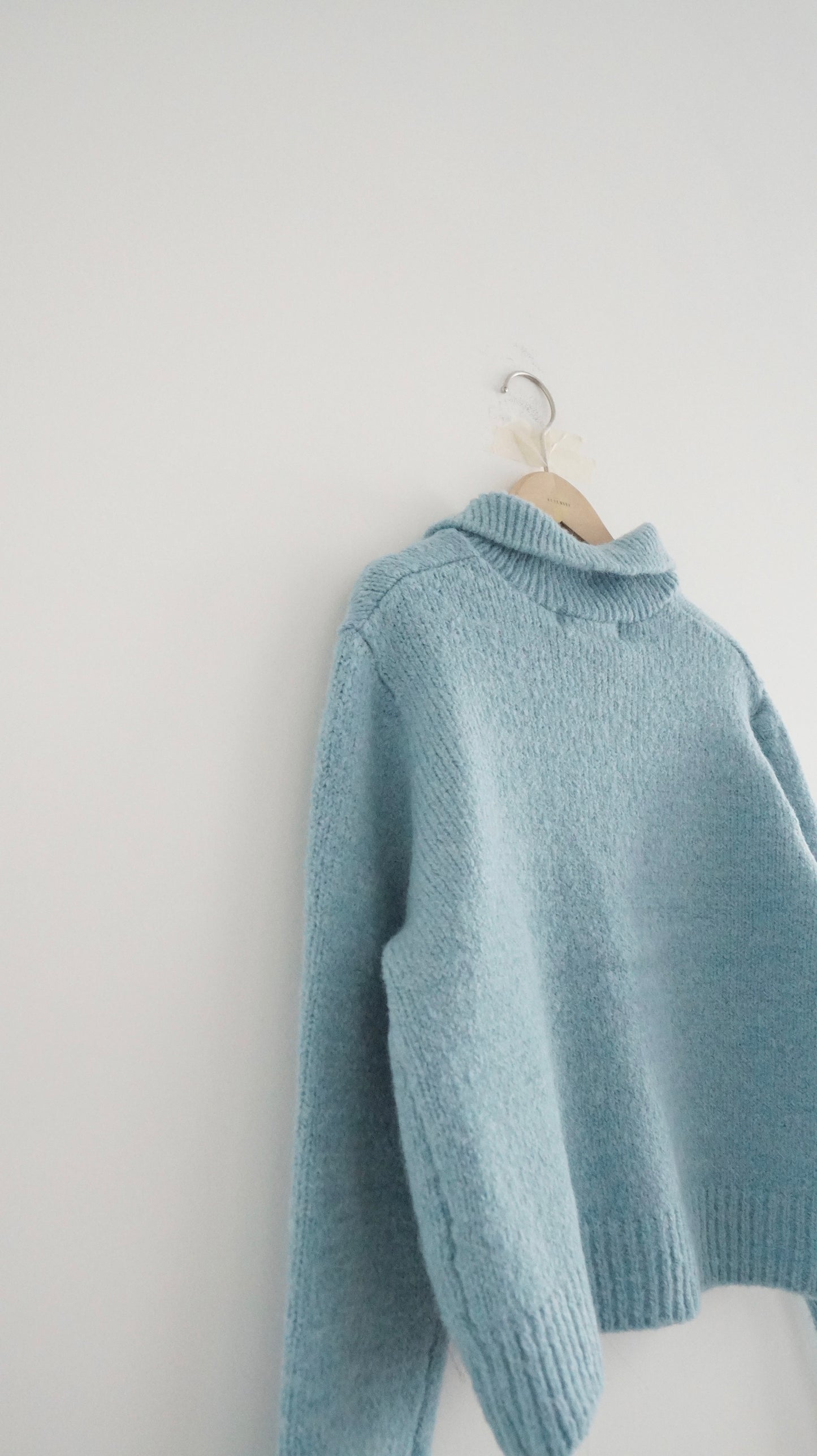 knitted shirt jacket in lake blue ( pre-order )