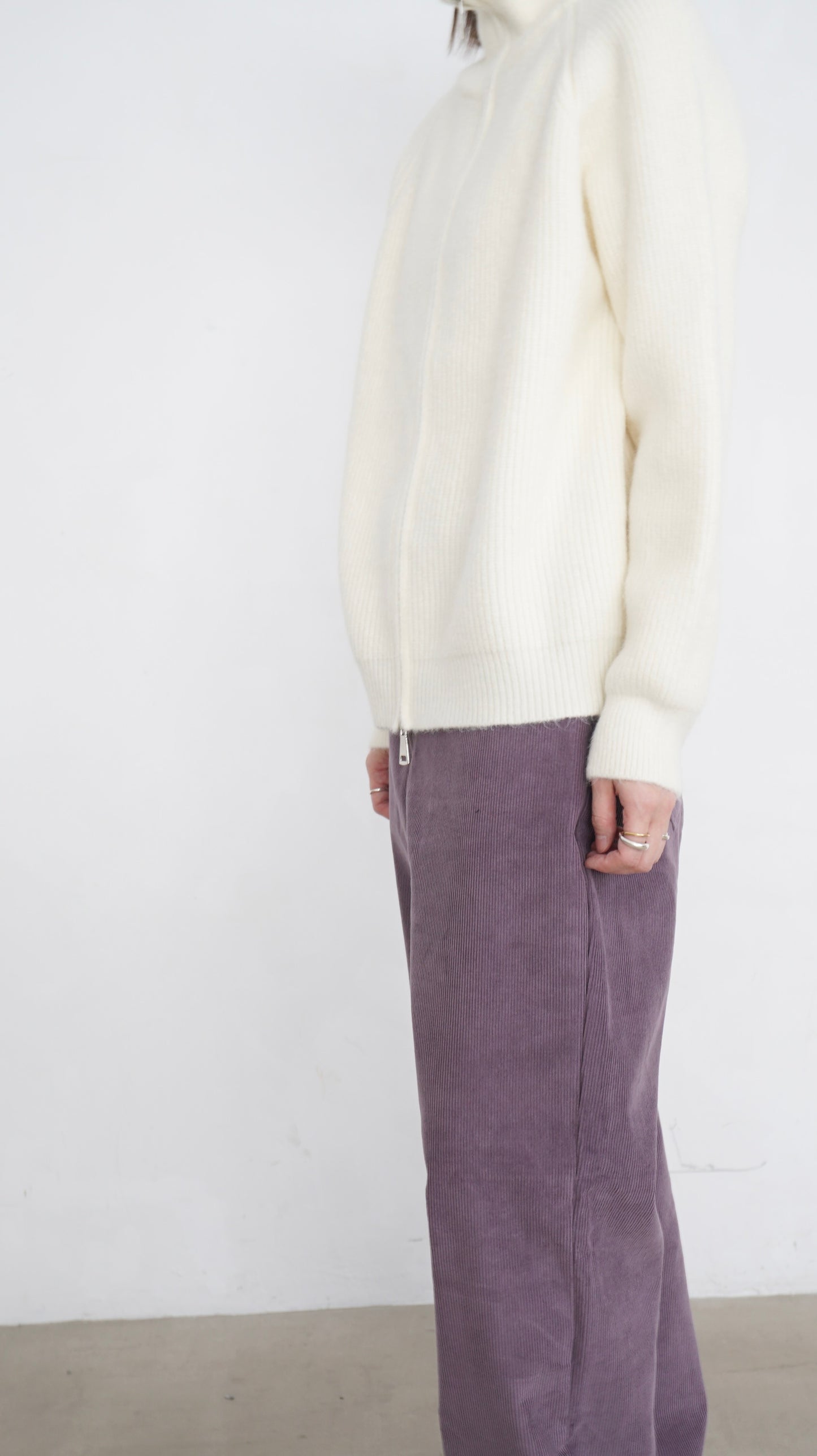 runa ribbed high neck knit jacket in cream (pre-order)