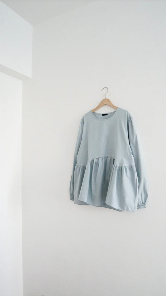 ruffle flower top in dusty blue (pre-order)