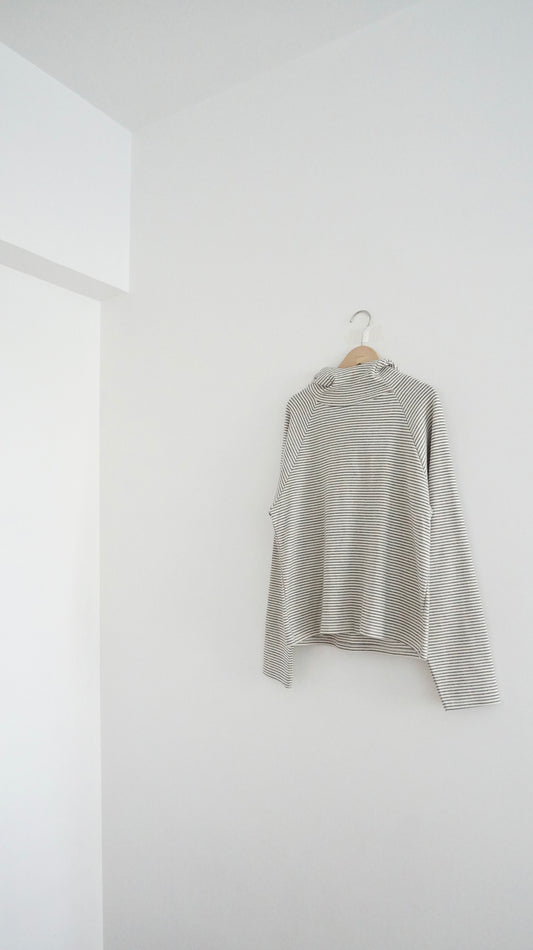 turtle-neck striped hoodie in ivory