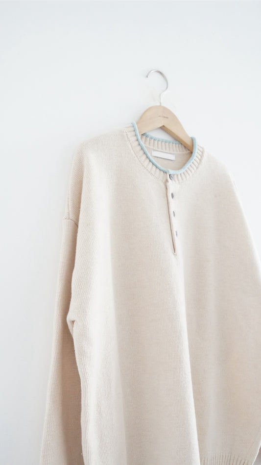 patchwork round sweater in ivory x baby-blue (pre-order)
