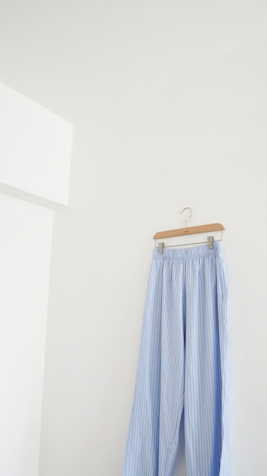 stripe cotton pants in baby-blue (pre-order)