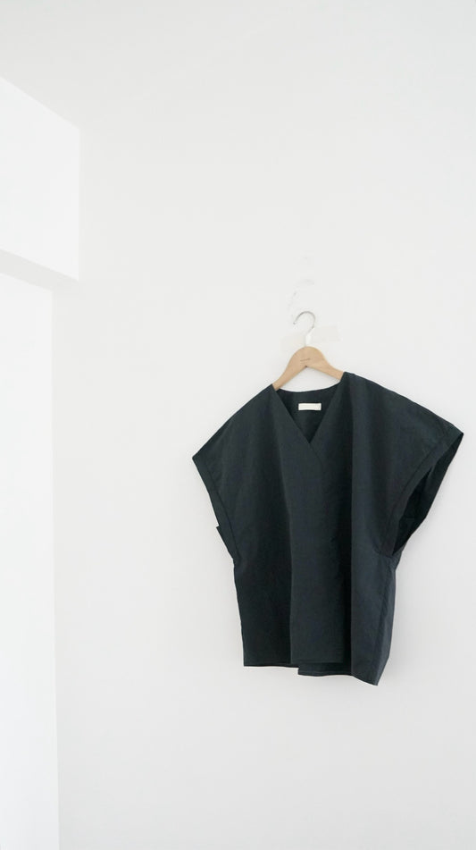 sheersense v-neck blouse in charcoal (pre-order)