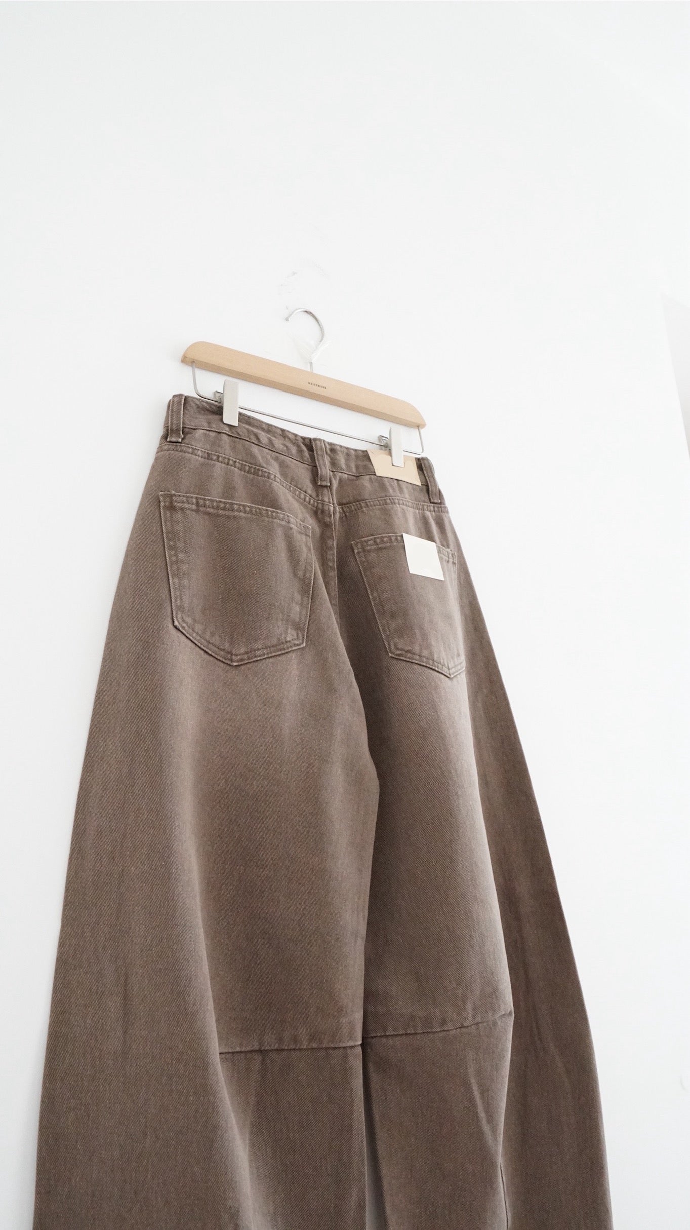 washed cocoon pants in brown (pre-order)