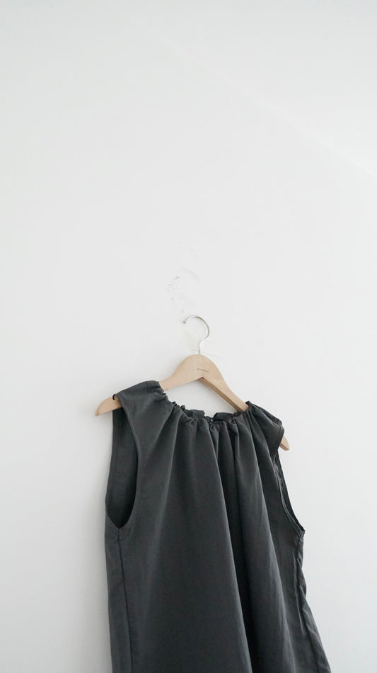 ruffle round neck blouse in charcoal (pre-order)