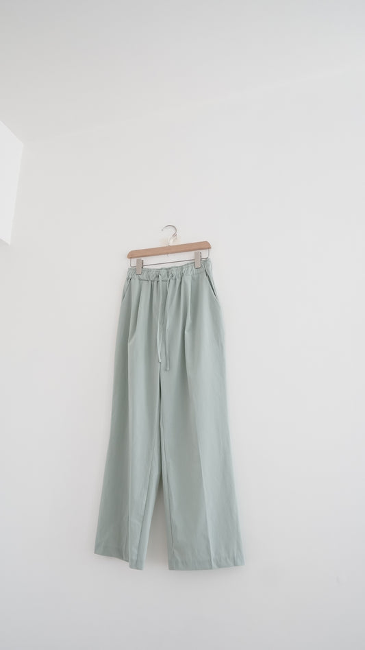 rove stretch nylon drawstring wide-leg trousers in mint (pre-order)