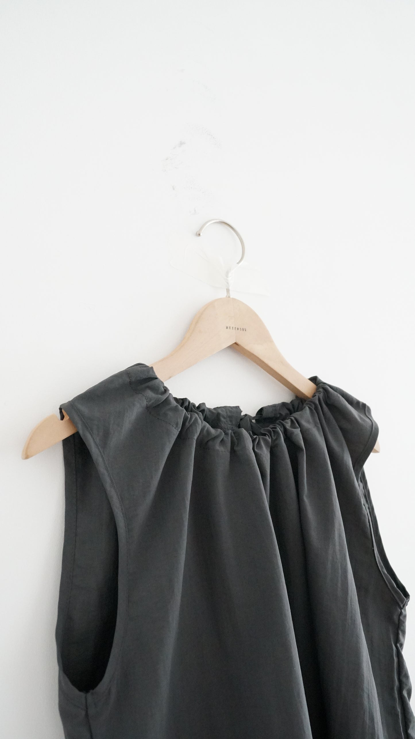 ruffle round neck blouse in charcoal (pre-order)