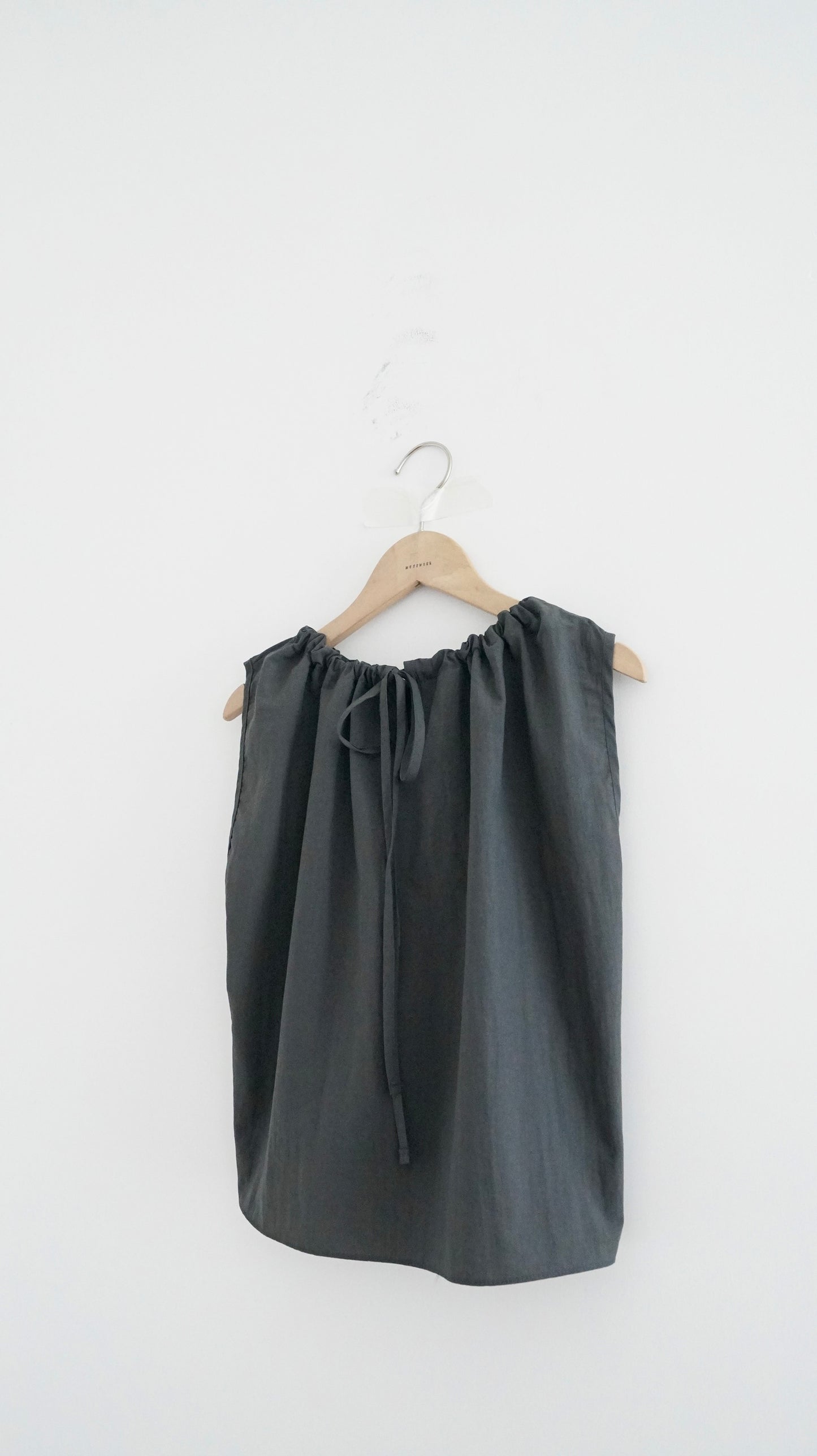 ruffle round neck blouse in charcoal (pre-order)
