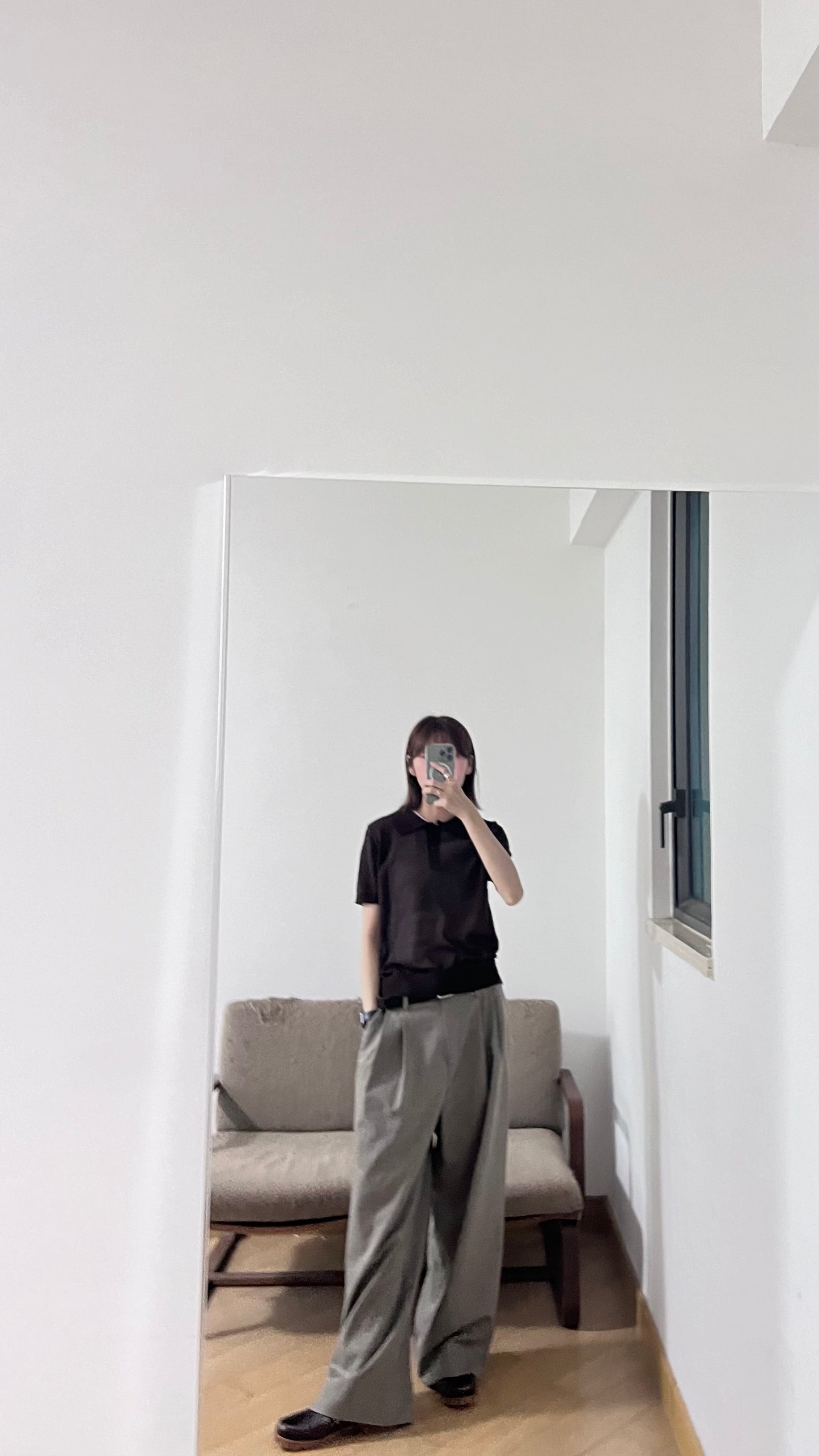 sheer buttoned polo shirt in brown (pre-order)
