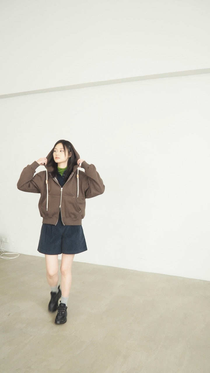 2way zipper hoodies jacket in brown