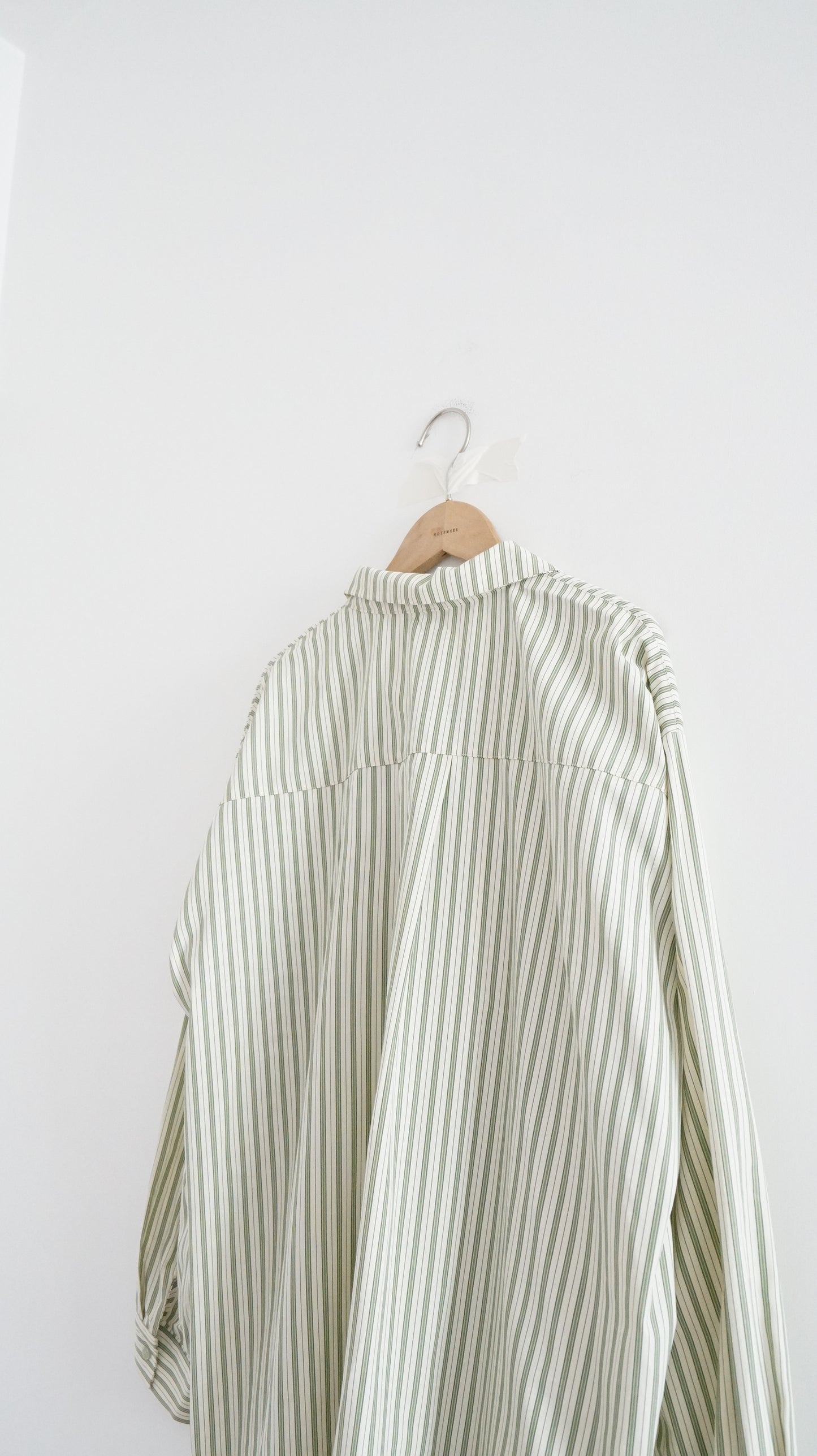 90s vintage off shoulder striped shirt in avocado green (pre-order)