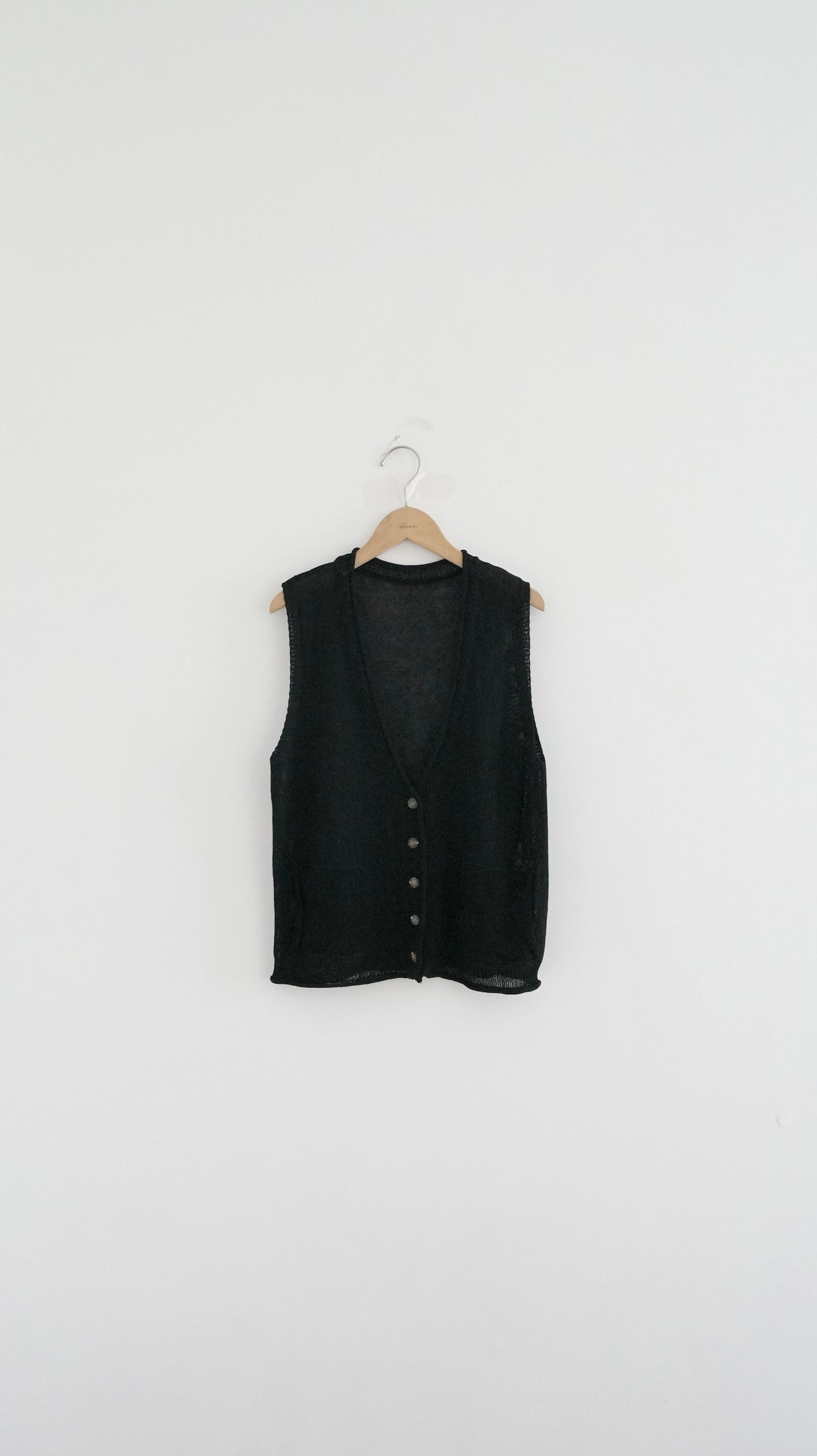 sheer v-neck linen vest in black