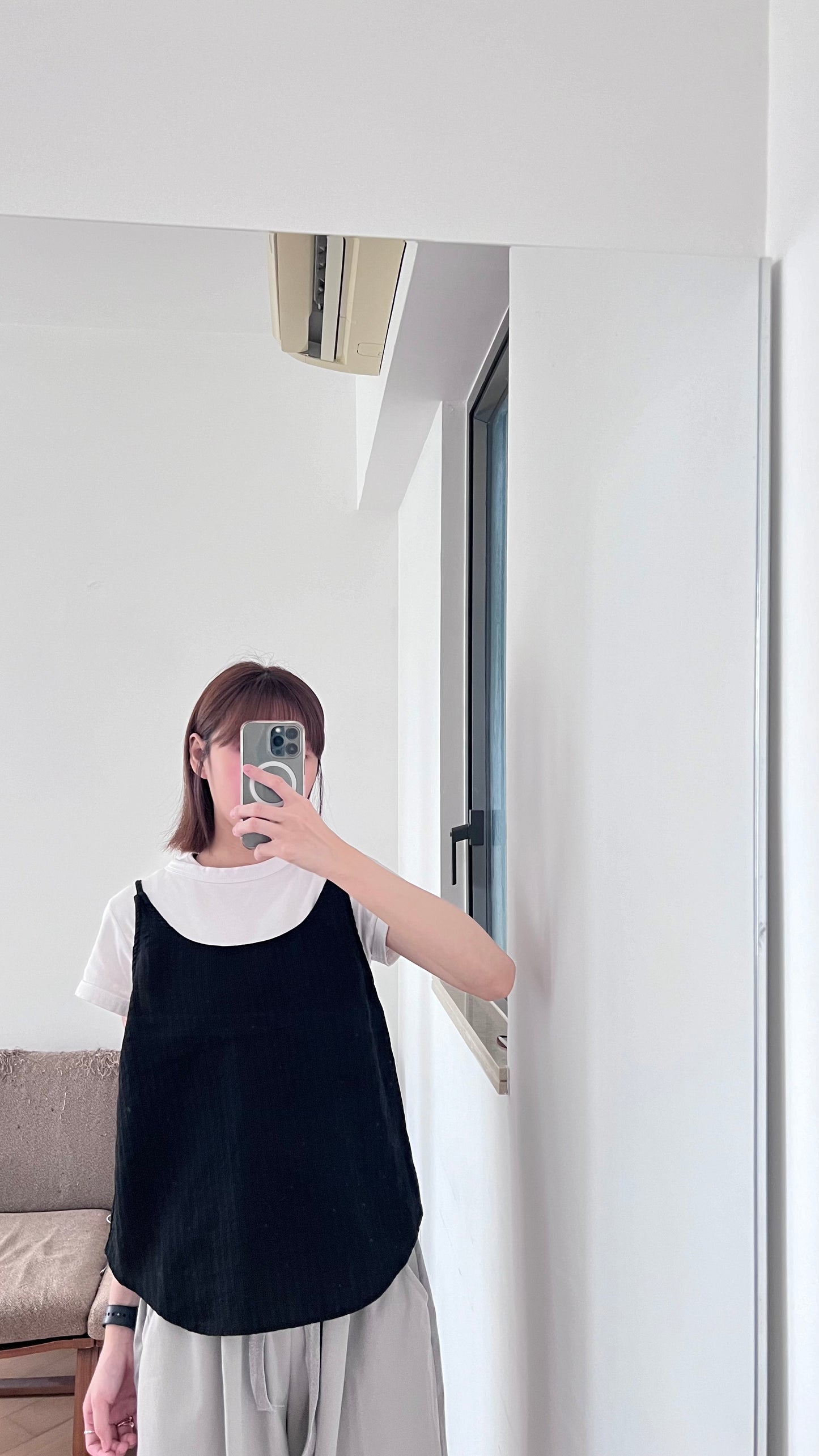 veil stripe overlay top in black (pre-order)