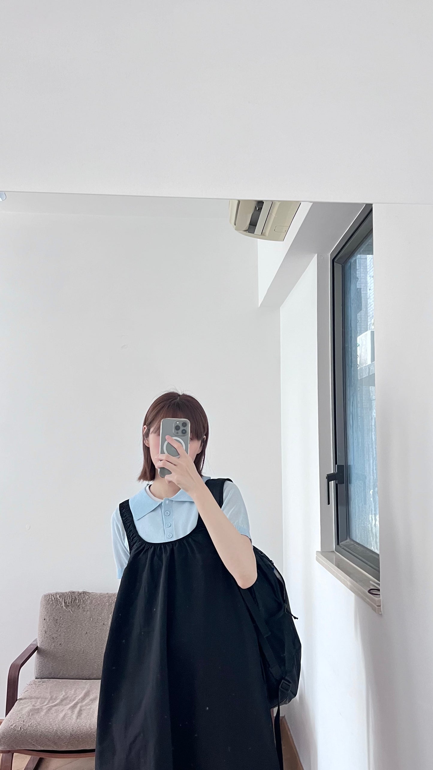 sheer buttoned polo shirt in baby-blue (pre-order)