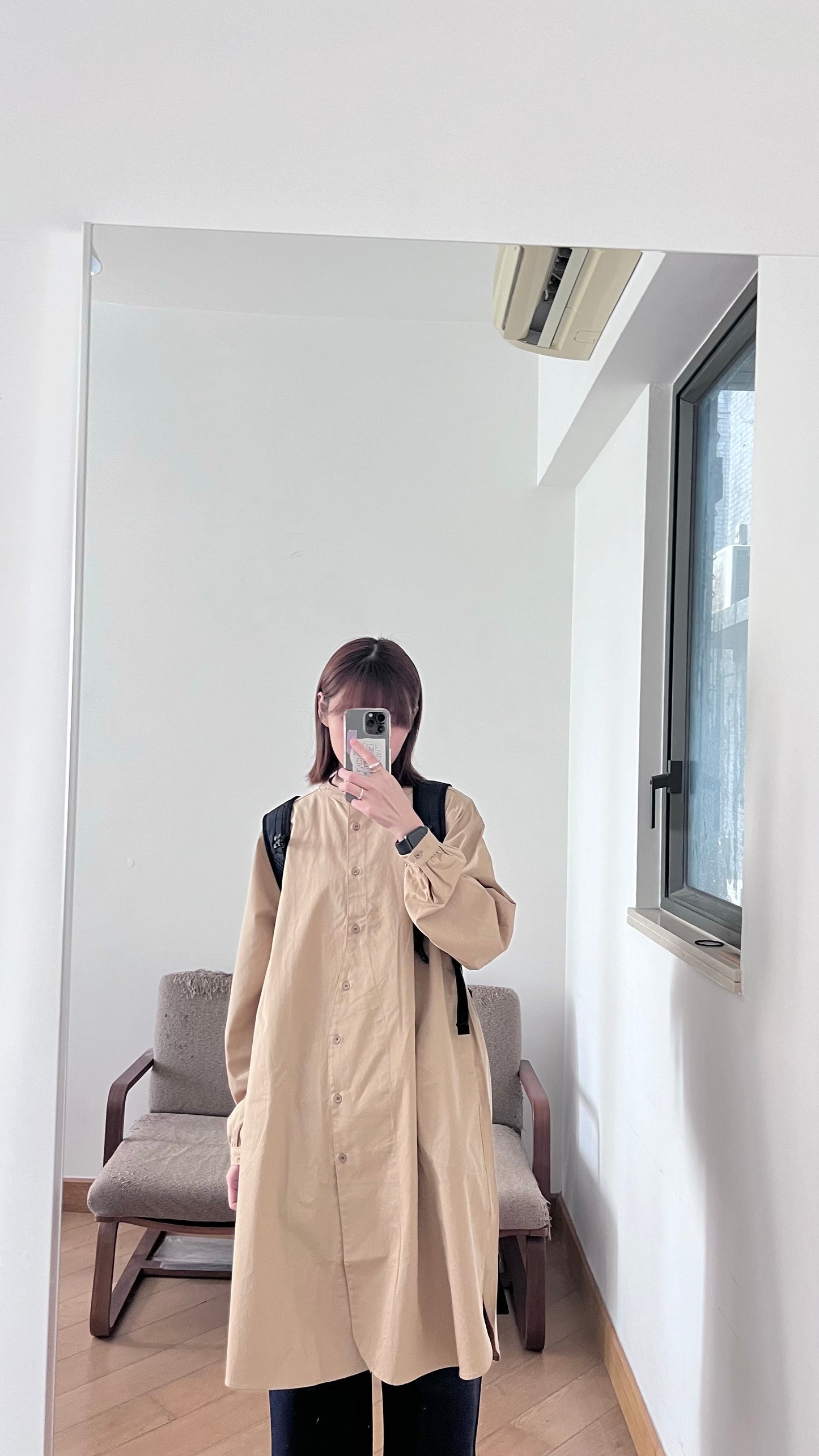 minimalist shirt dress in beige