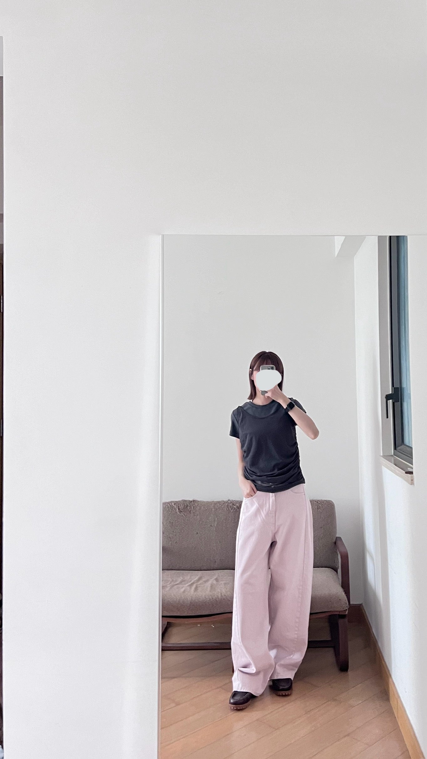 blush pink wide-leg denim pants (pre-order)
