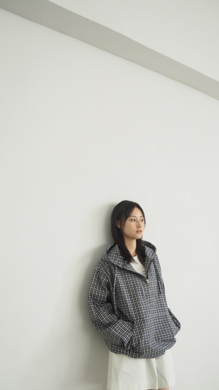 checked hoodies shirt in navy