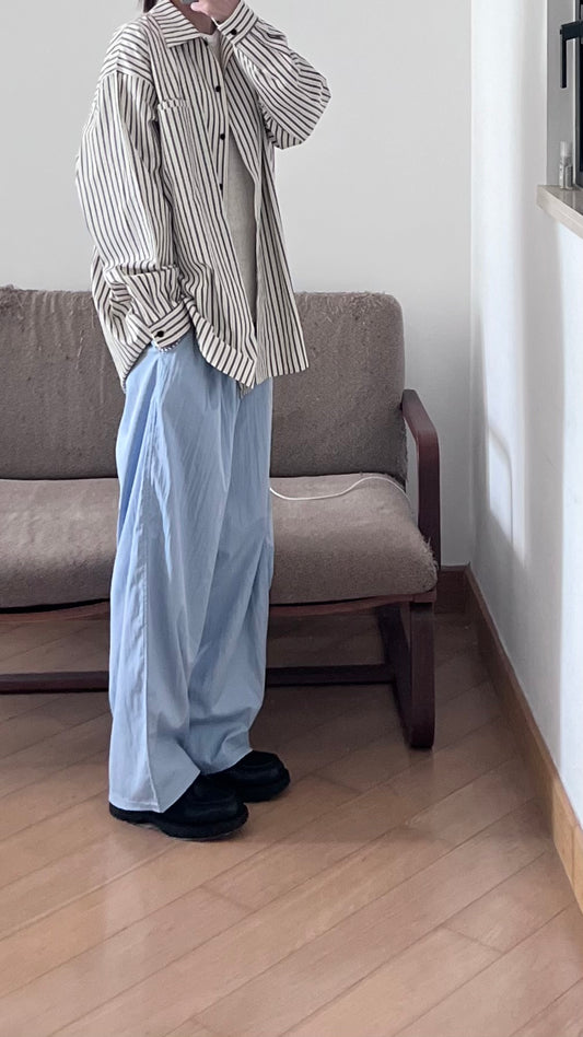 90s vintage off shoulder striped shirt in brown cream (pre-order)