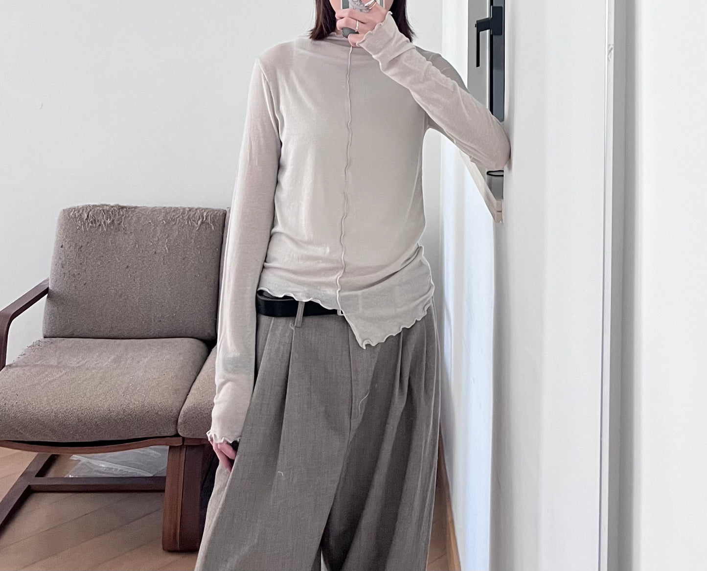 ruffle sheer inner top in sand