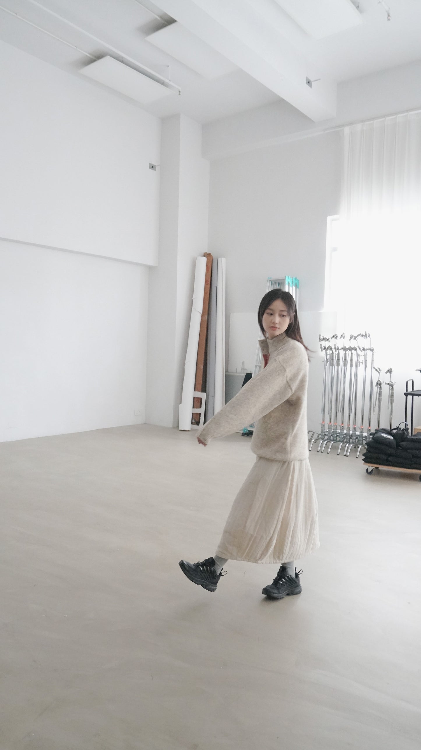 patchwork turtle-neck knitted sweater in oak (pre-order)
