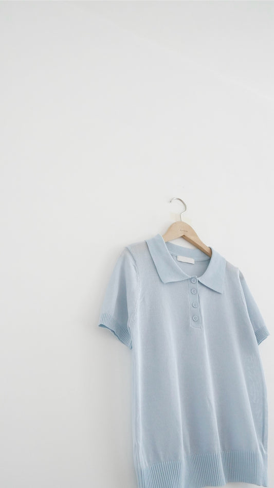 sheer buttoned polo shirt in baby-blue (pre-order)