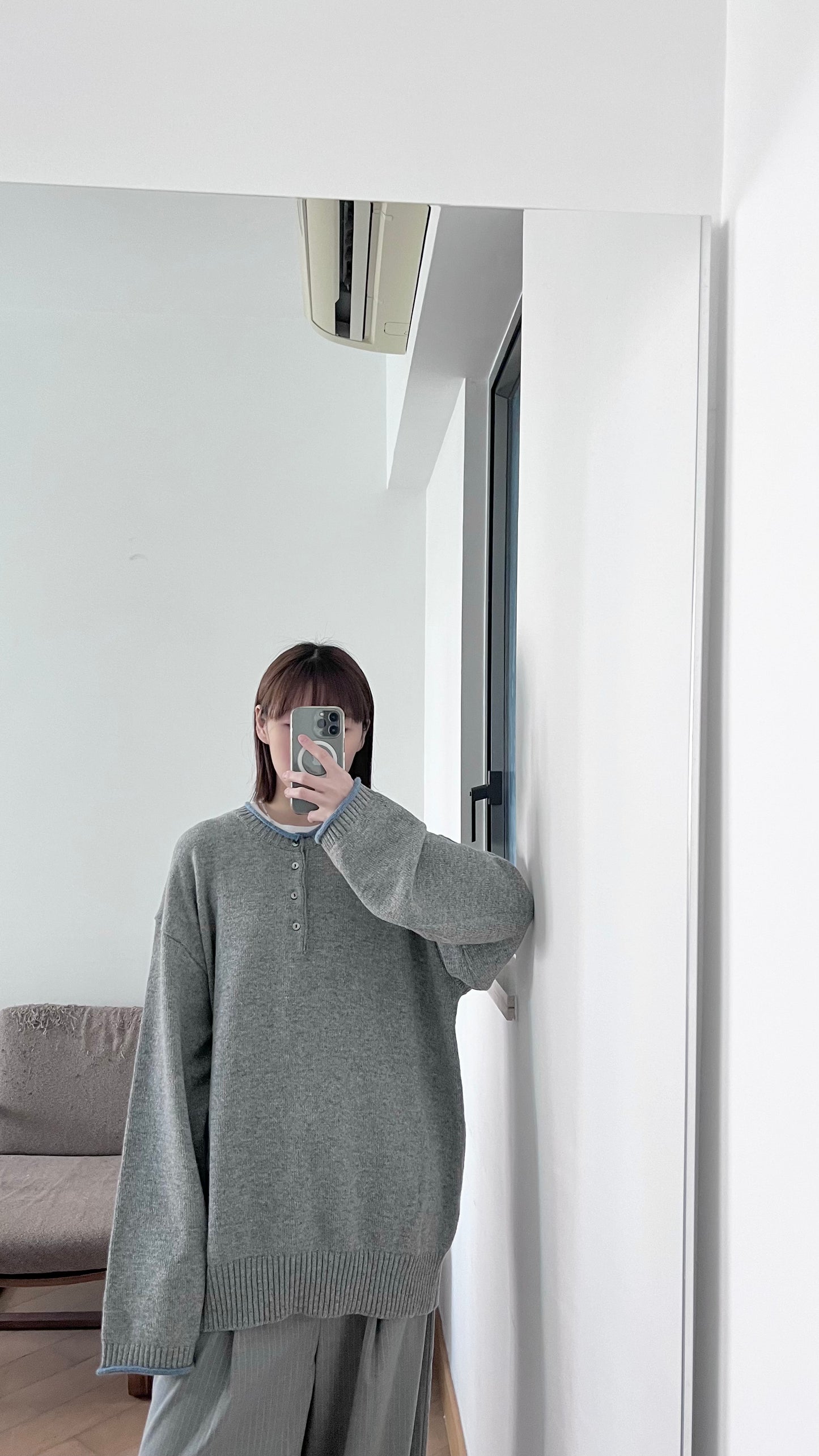 low waist wides stripe pants in grey (pre-order)