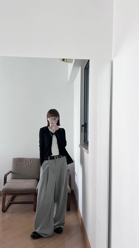 low waist wides stripe pants in grey (pre-order)