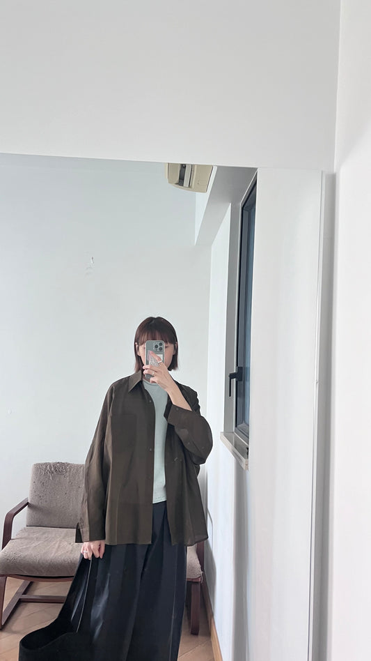 drape shirt jacket in brown (pre-order)