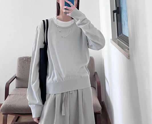 minimalist round neck sweater in dust grey