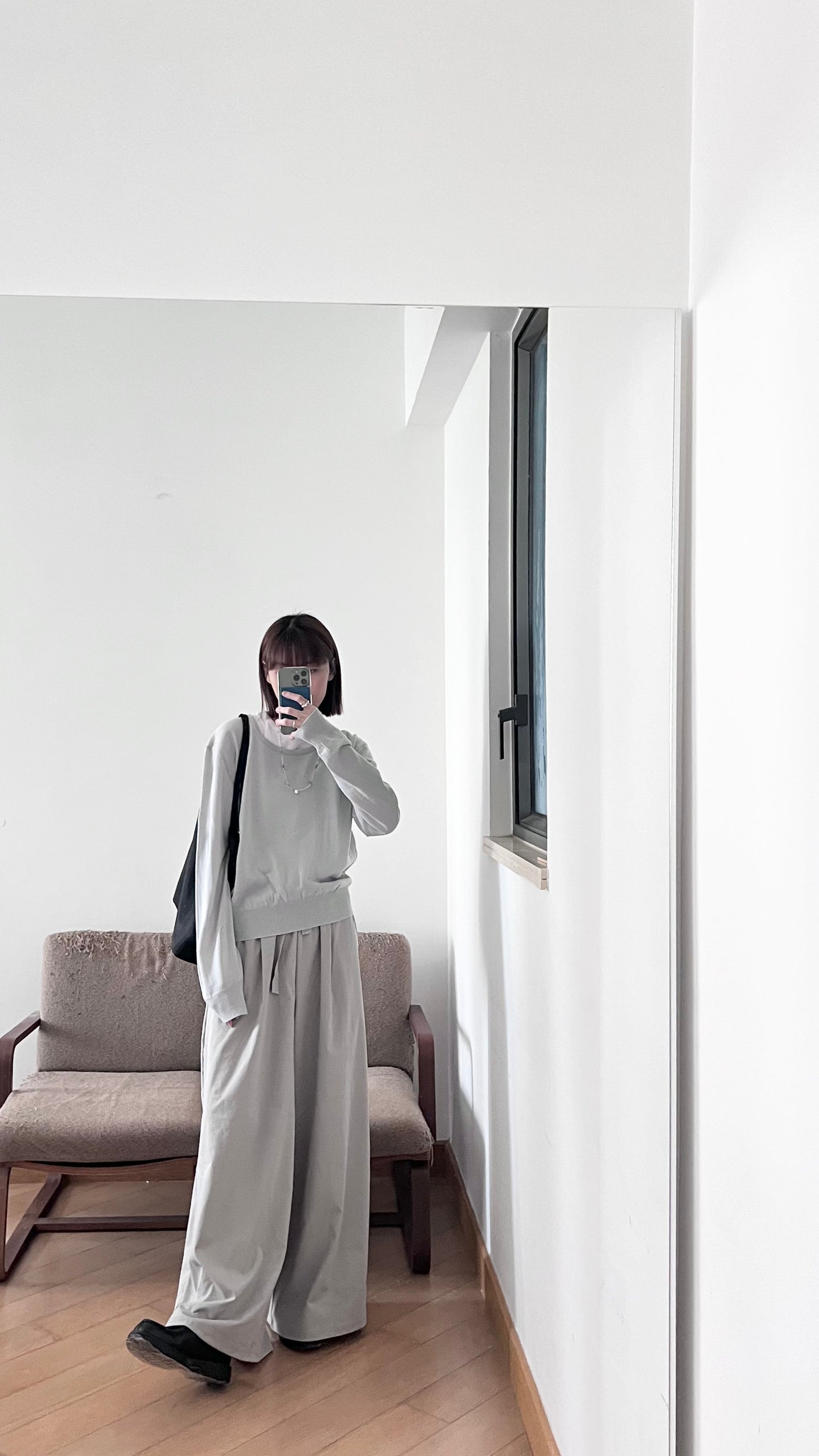 minimalist round neck sweater in dust grey