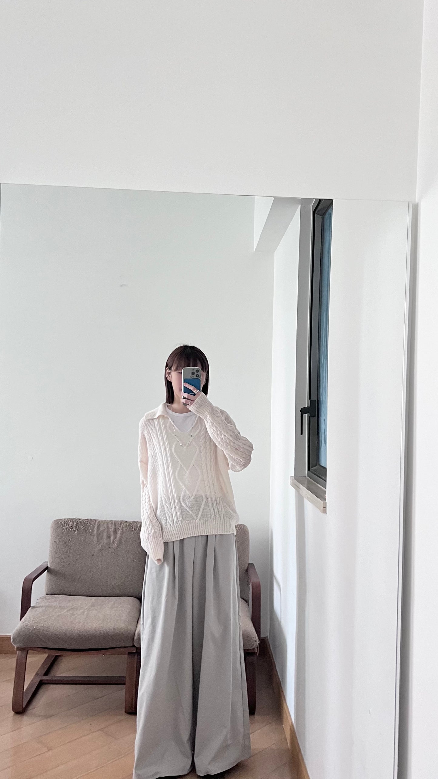 sheer v-neck shirt in ivory (pre-order)