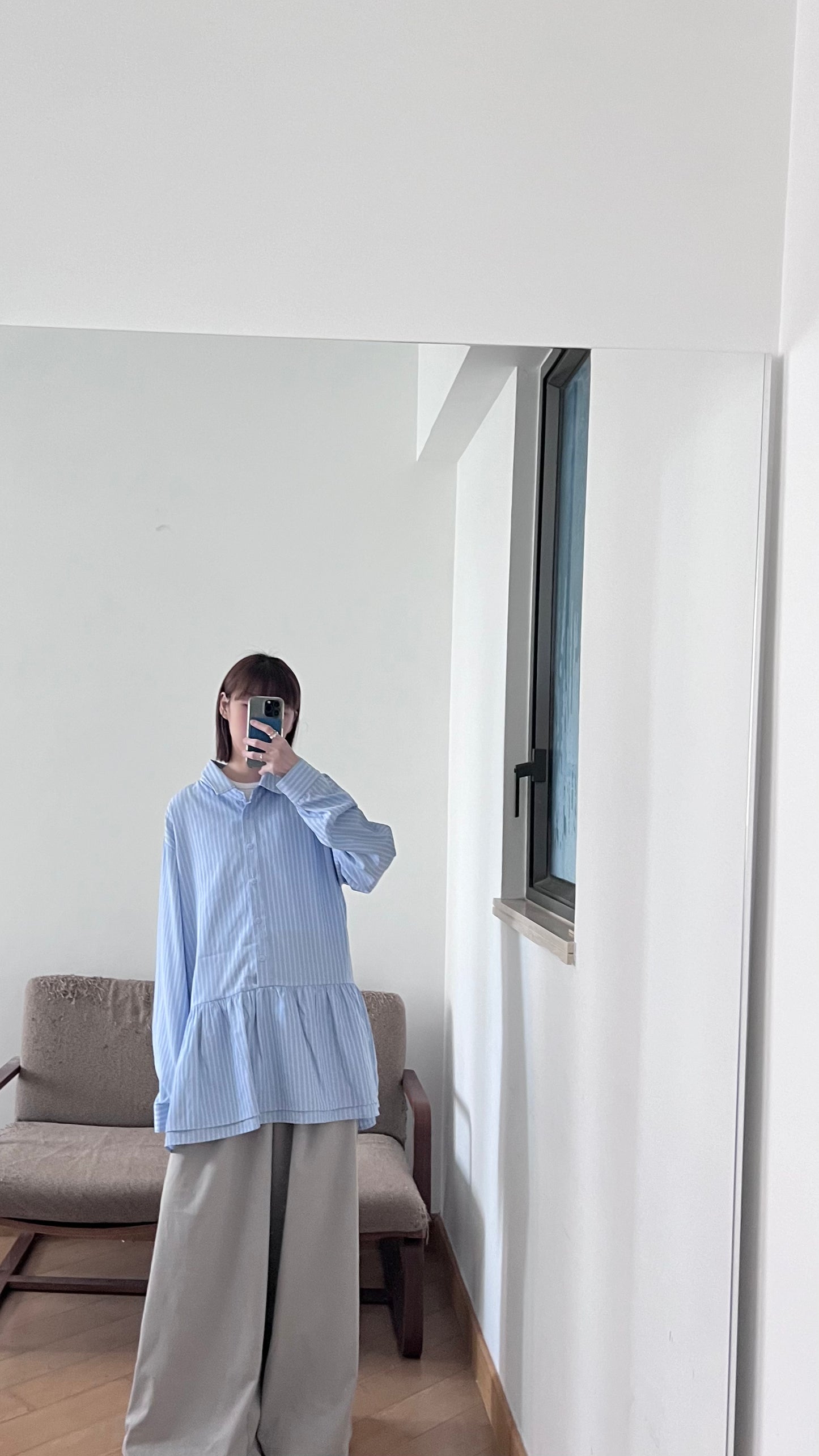 striped shirt dress-top in baby-blue (pre-order)