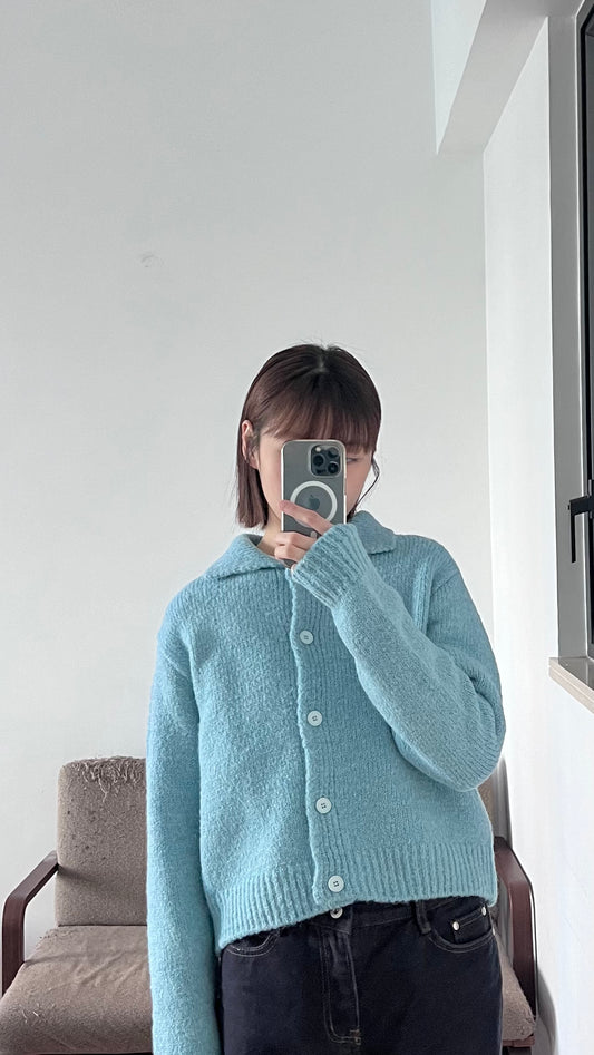 knitted shirt jacket in lake blue ( pre-order )