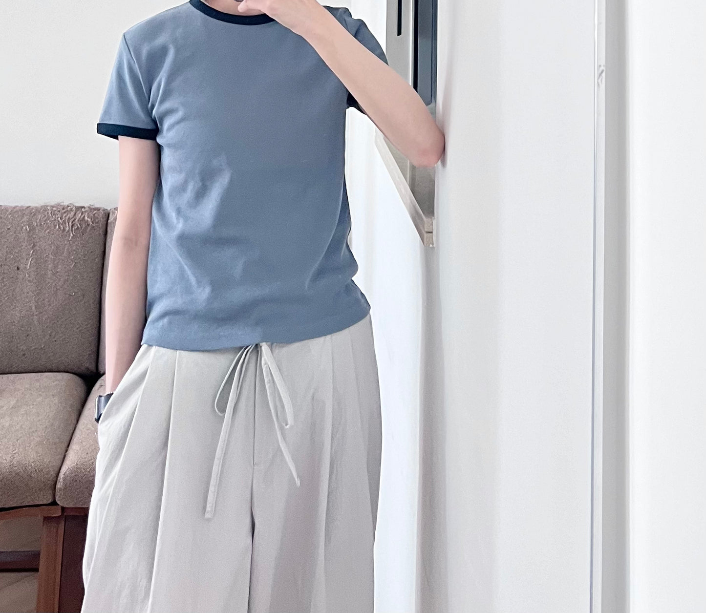 cleanline contrast tee in dusty blue (pre-order)