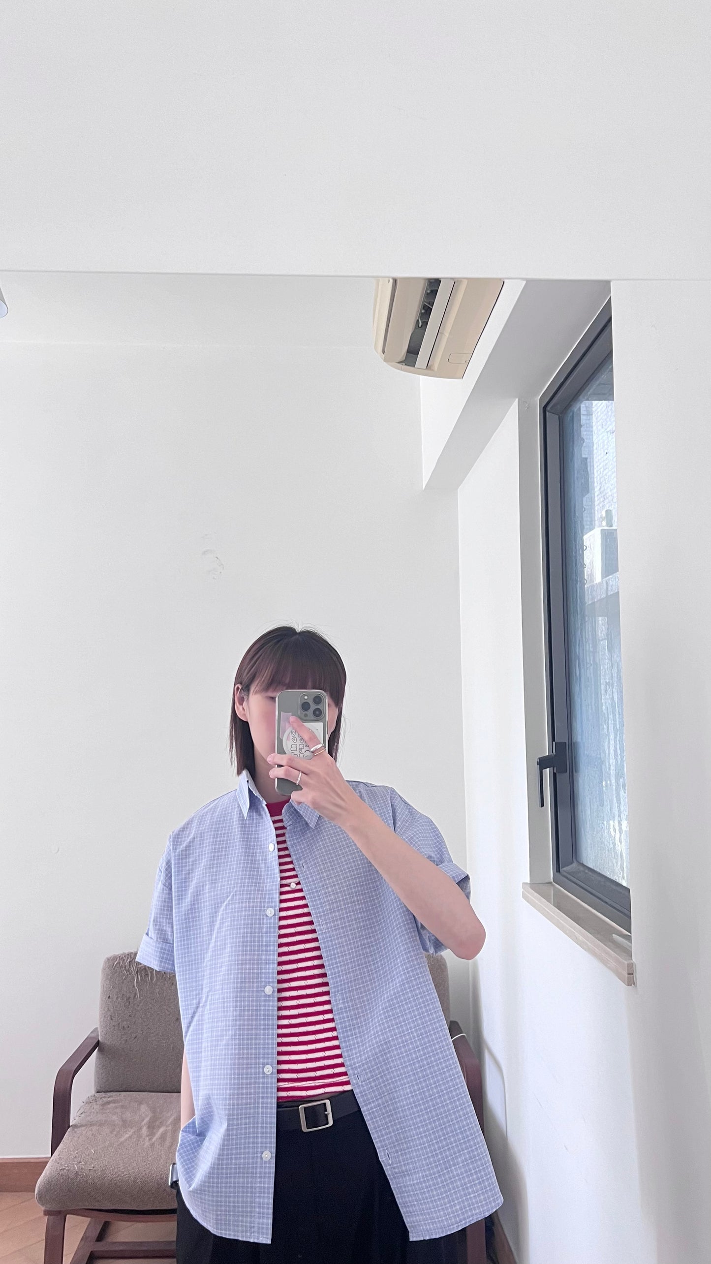 plain grid shirt in baby blue