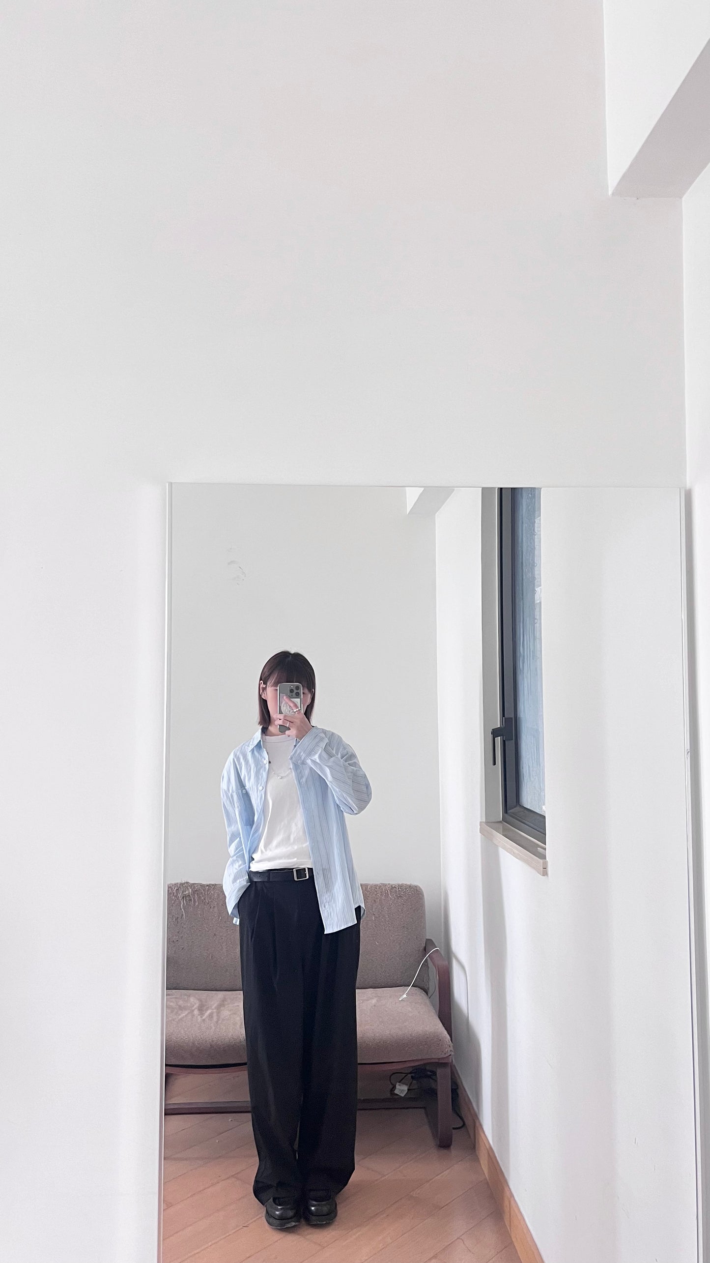 breezy stripe tencel shirt in baby-blue (pre-order)