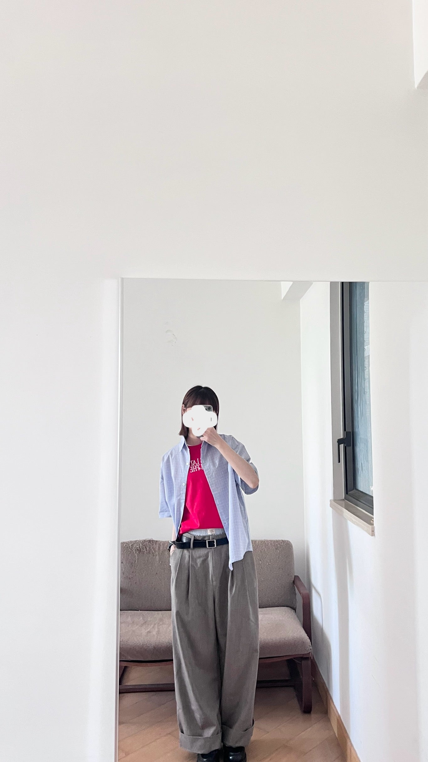 plain grid shirt in baby blue